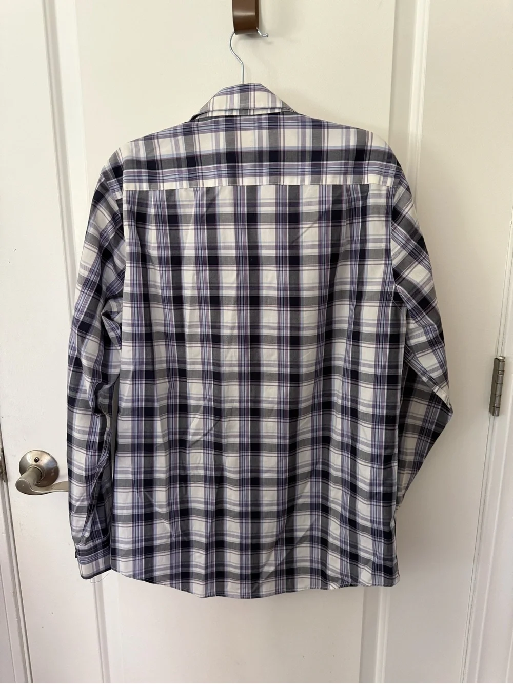 Banana Republic Purple and Gray Plaid Non Iron Slim Fit Shirt - Size S